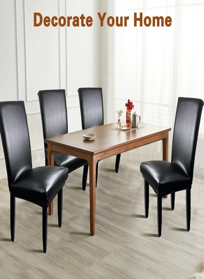 WUSOUPU Leather Chair Covers for Dining Chairs Set of 4, Super Stretch Waterproof Kitchen Chair Covers Thickened Washable Dining Chair Slipcovers Black Chair Seat Covers for Dining/Kitchen/Banquet - Image 2